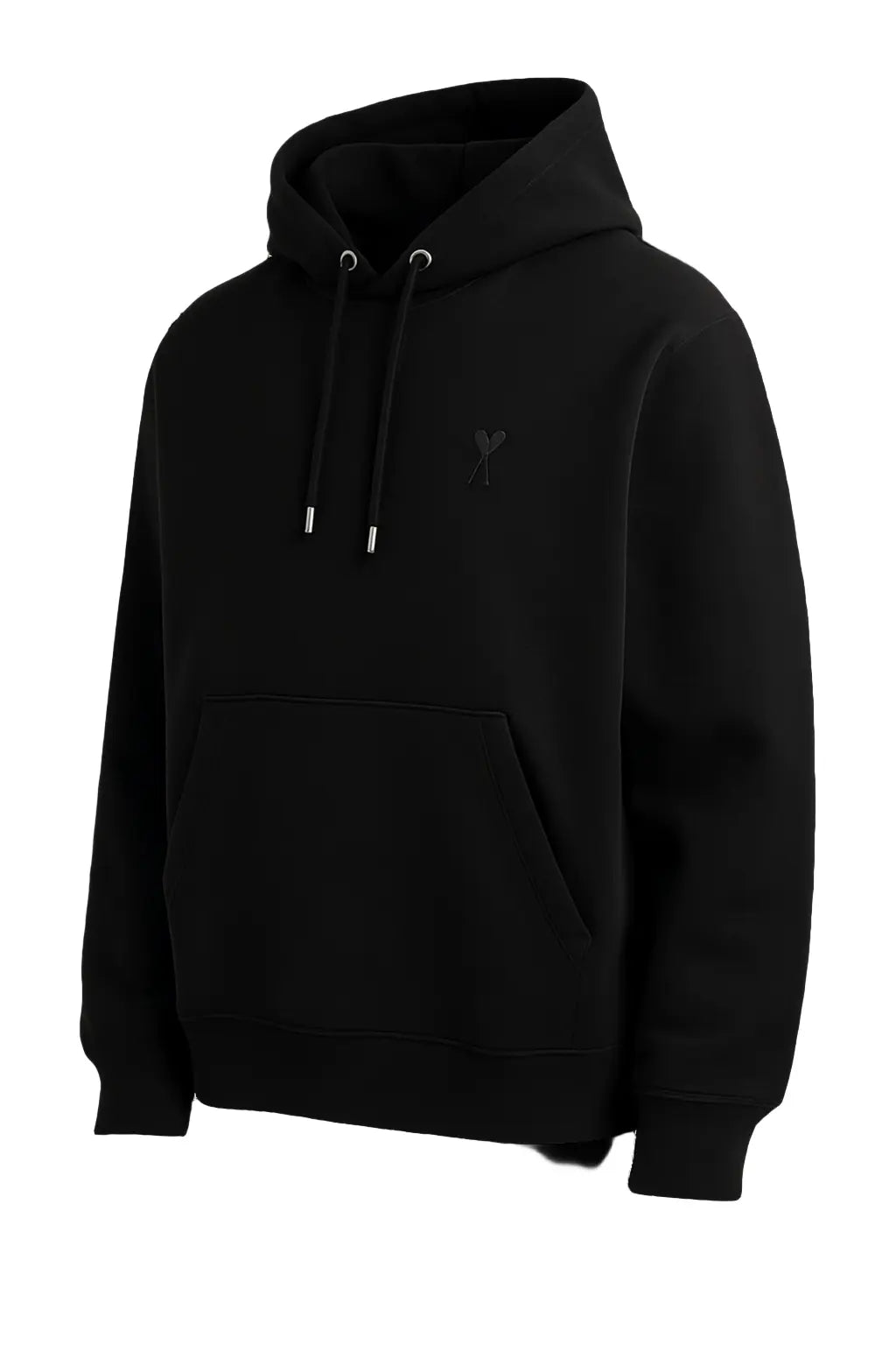 Sweat à capuche AMI Paris Noir, logo Coeur A ton sur ton, vue 3/4