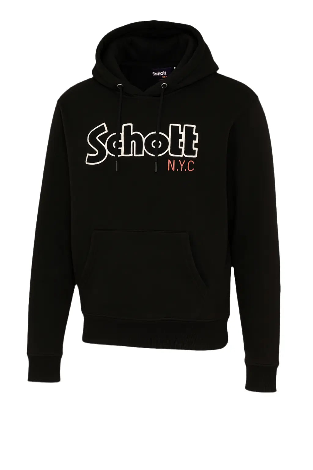 Hoodie Schott NYC noir, logo, vue 3/4