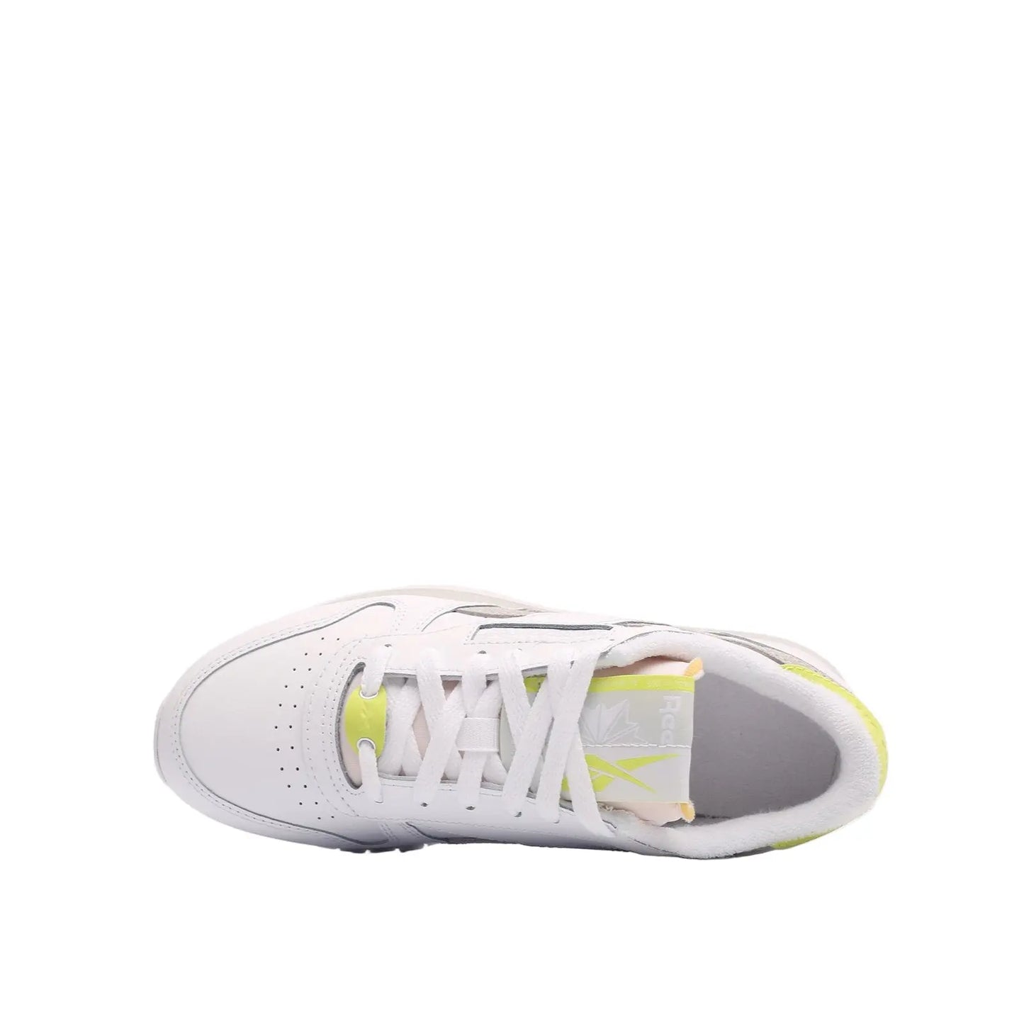 Reebok Clasic Leather blanche avec détail acid Yellow, vue dessus