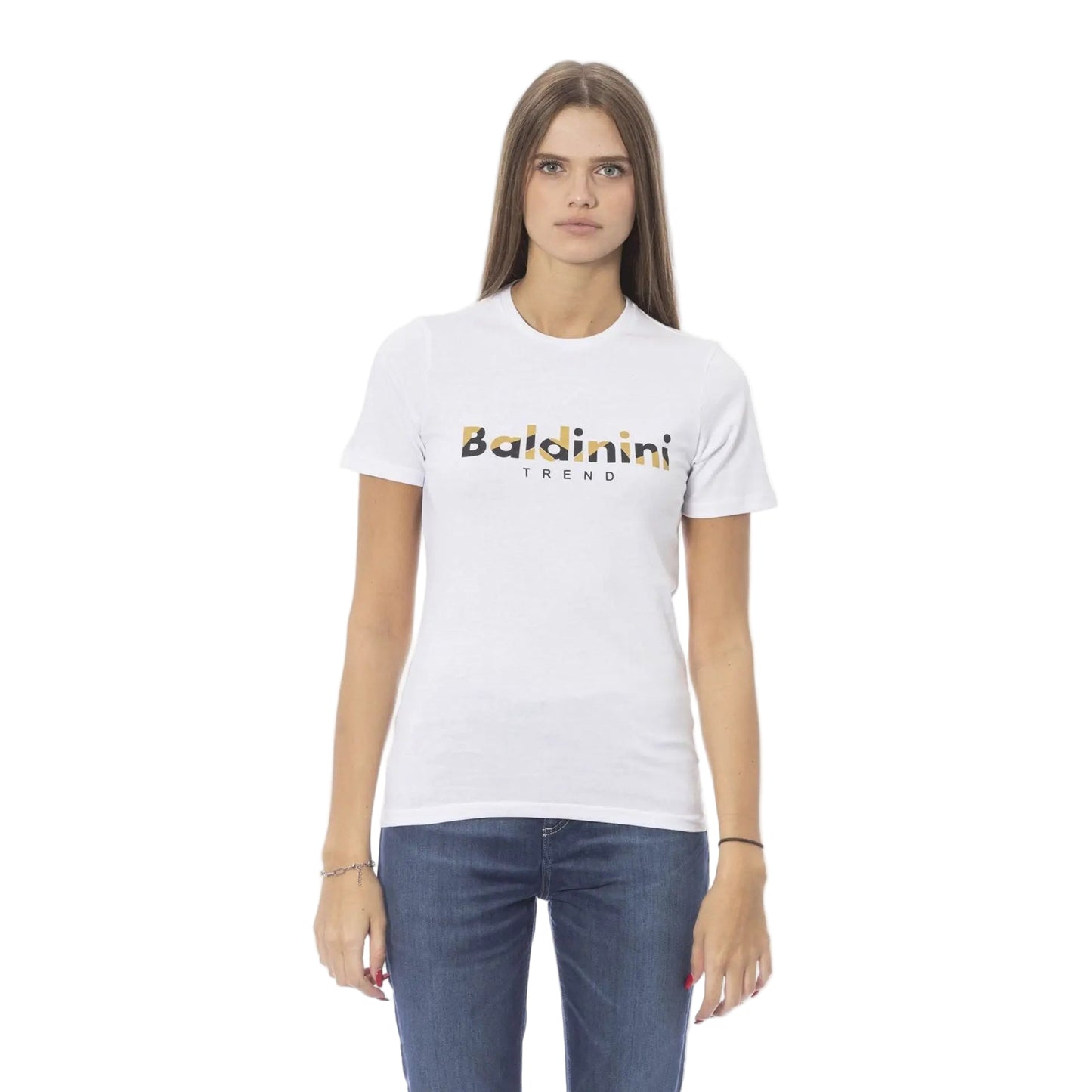 T-shirt Baldinini femme blanc logo doré, vue de face