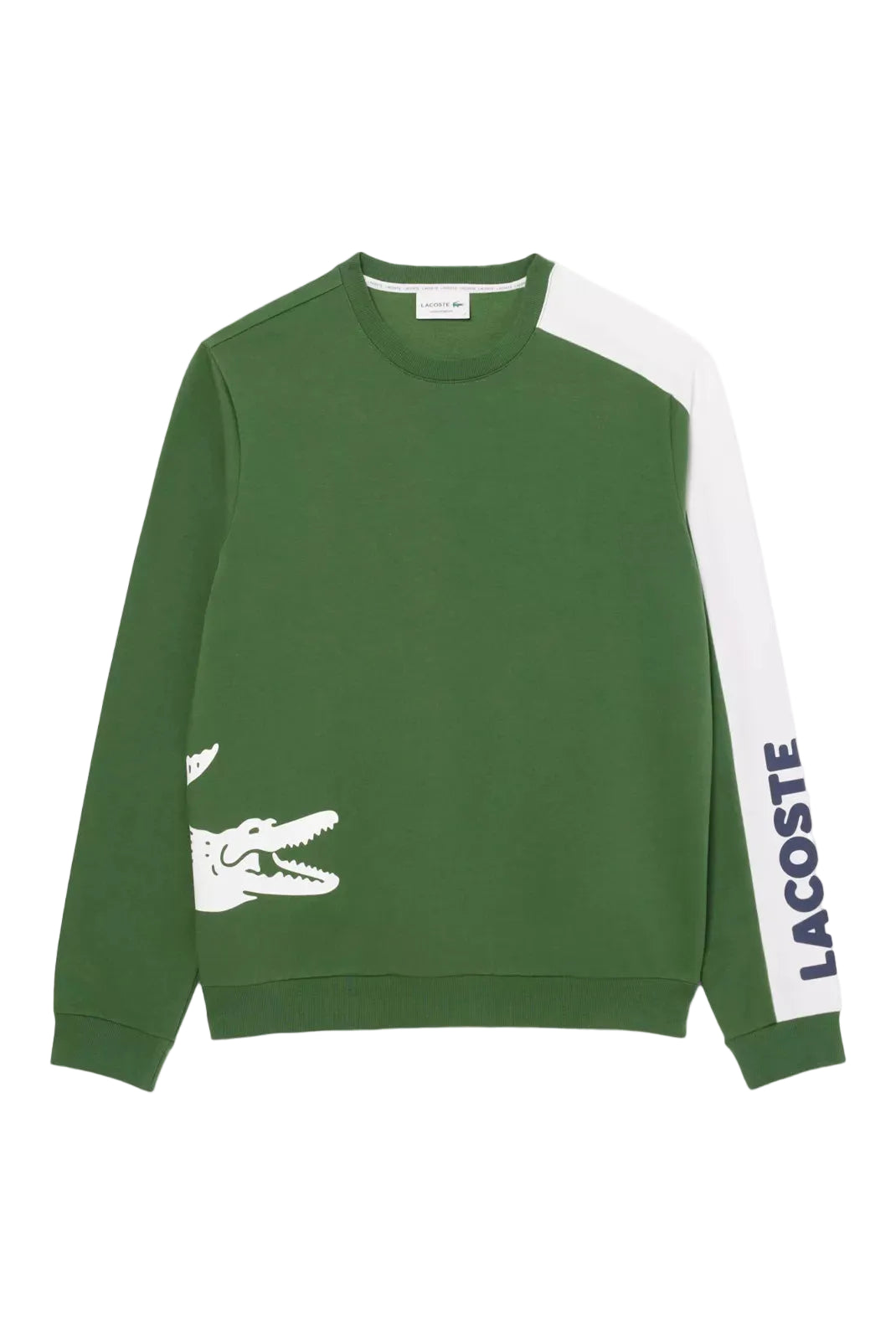 Sweat Lacoste homme vert col rond manches longues