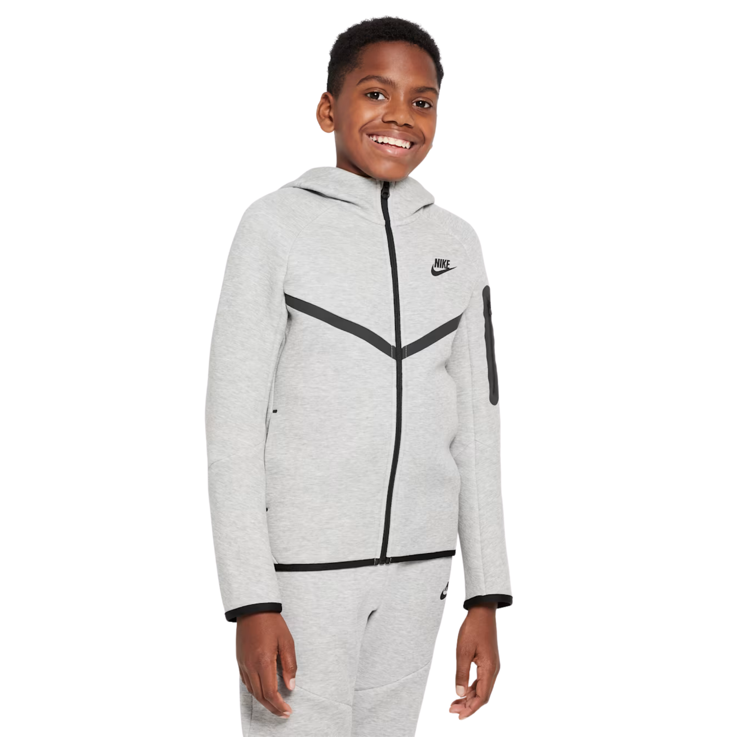 hoodie zippe nike tech fleece windrunner junior enfant gris face portee