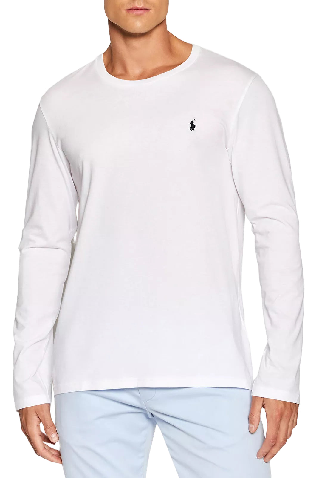 T-shirt manches longues Ralph Lauren blanc vue de face porté