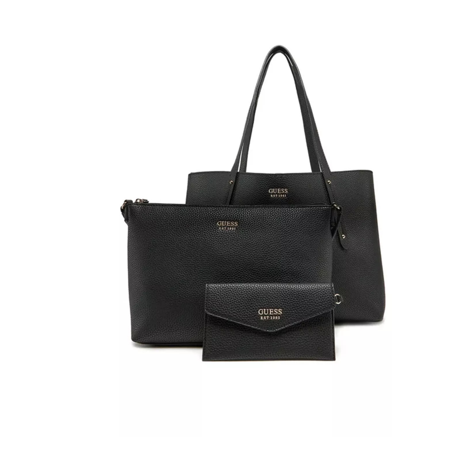 sac cabas guess brenton noir avec pochette assortie