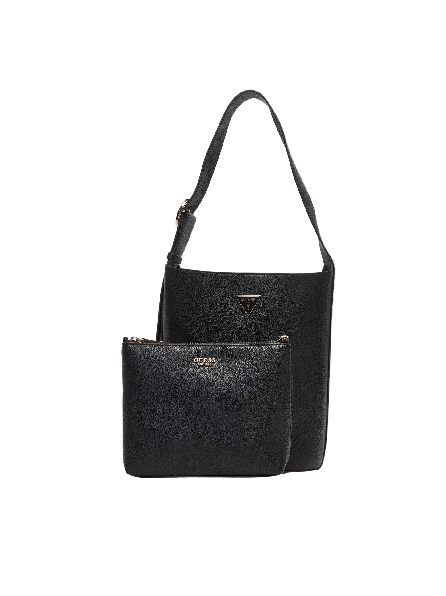 Sac à main Guess femme Meridian II 2 en 1 noir avec logo métal vue de face