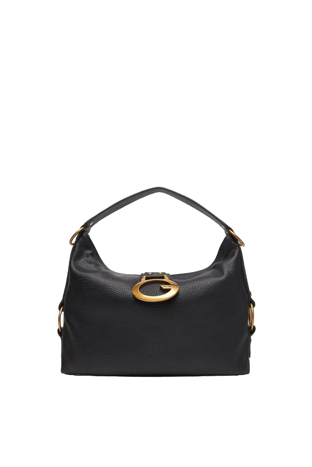 Sac Guess femme noir en cuir PU avec logo doré et fermeture zippée