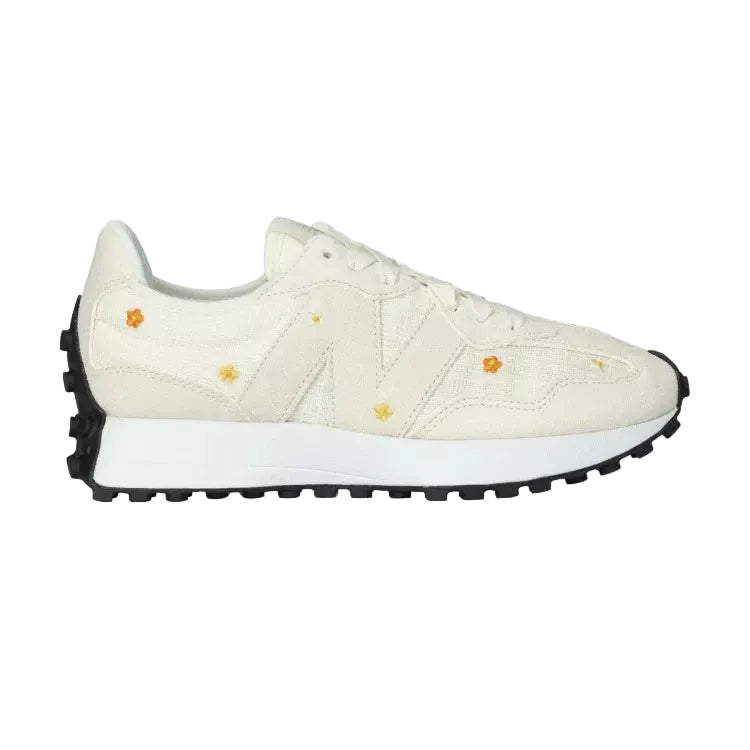 Sneakers New Balance 327 femme sea salt sizzle parchment broderie florale vue de profil