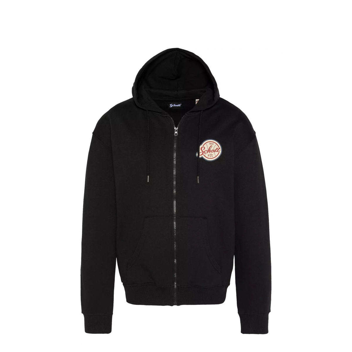 sweat à capuche zippé schott baseball homme noir vue face