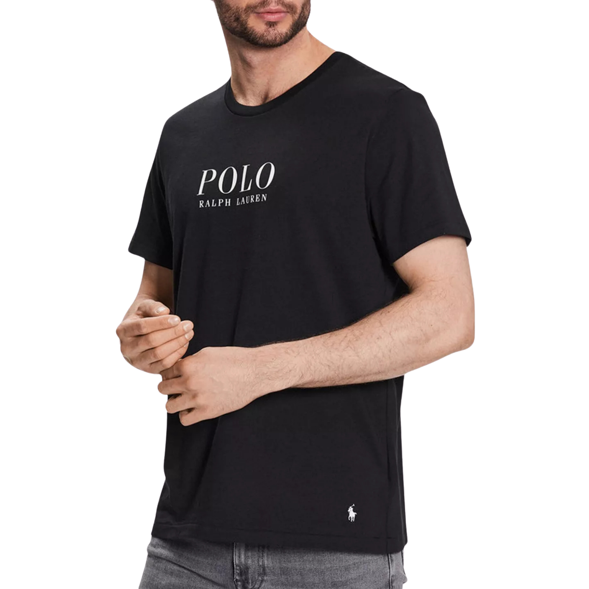 t-shirt ralph lauren homme noir big polo porté de face