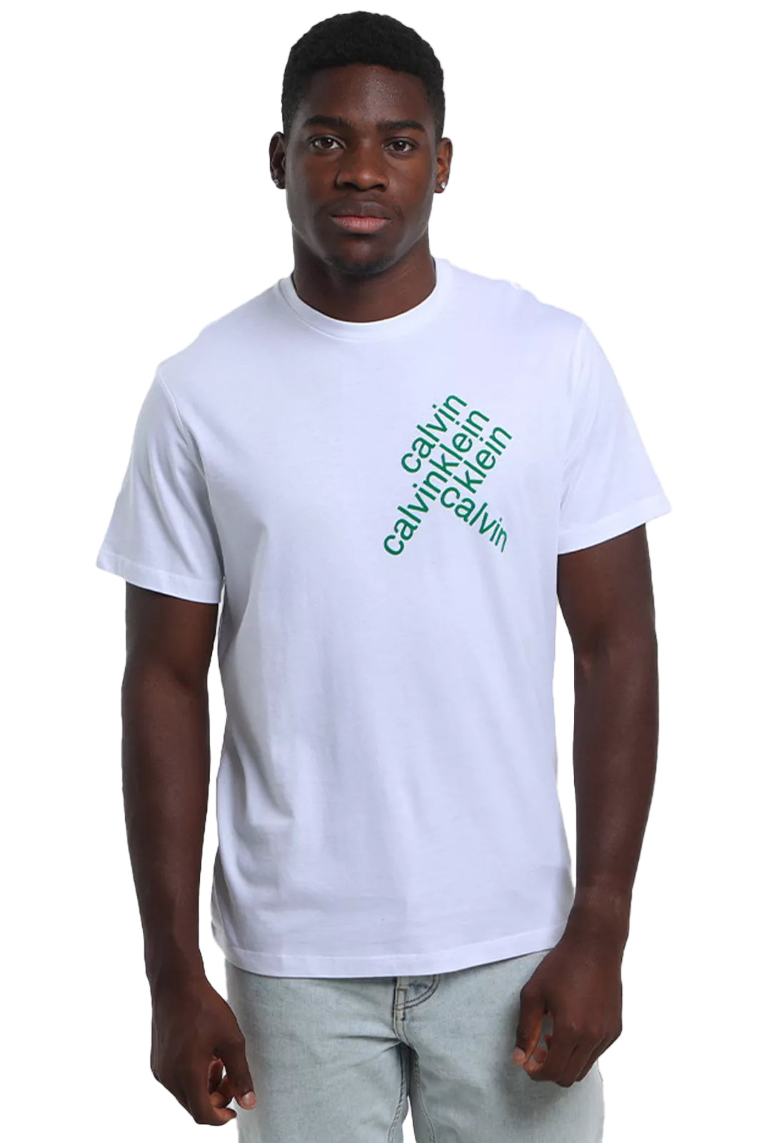 T-shirt Calvin Klein homme blanc avec logo vert imprimé sur la poitrine