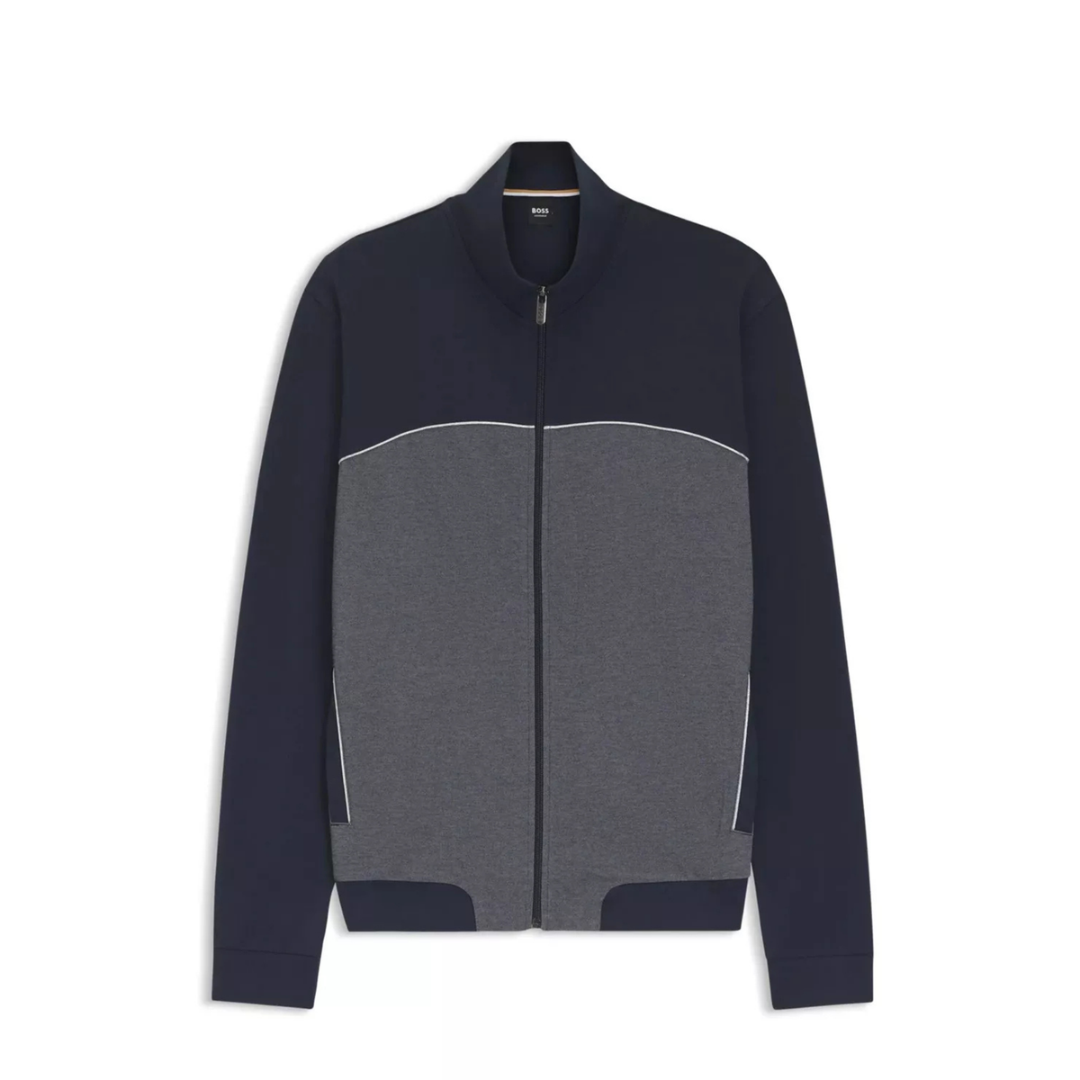 veste zippée hugo boss homme bleu foncé avec design contrasté vue de face