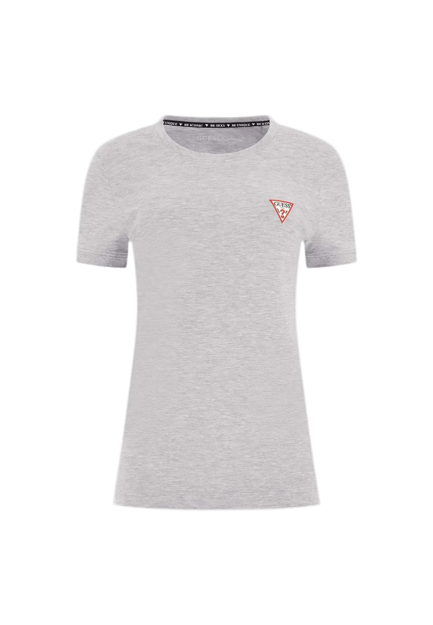 T shirt femme Guess gris avec logo triangulaire, vue 3/4