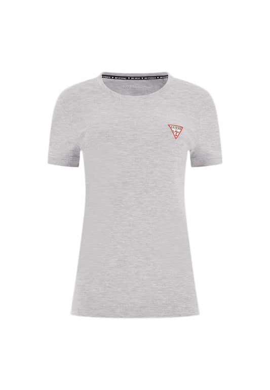T shirt femme Guess gris avec logo triangulaire, vue 3/4