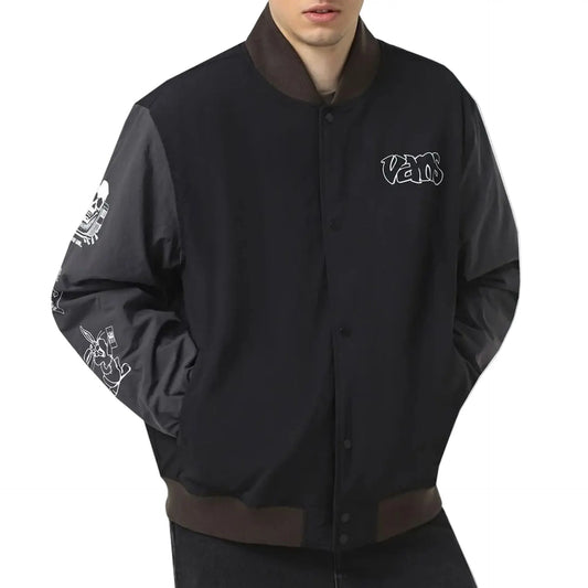 Blouson Vans homme noir en nylon, vue de face avec logo