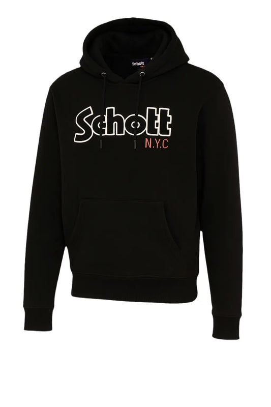 Hoodie Schott NYC noir, logo, vue 3/4