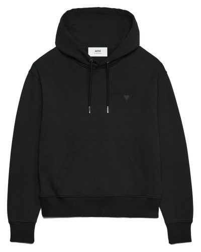 Sweat à capuche AMI Paris noir, vue face avec poche kangourou