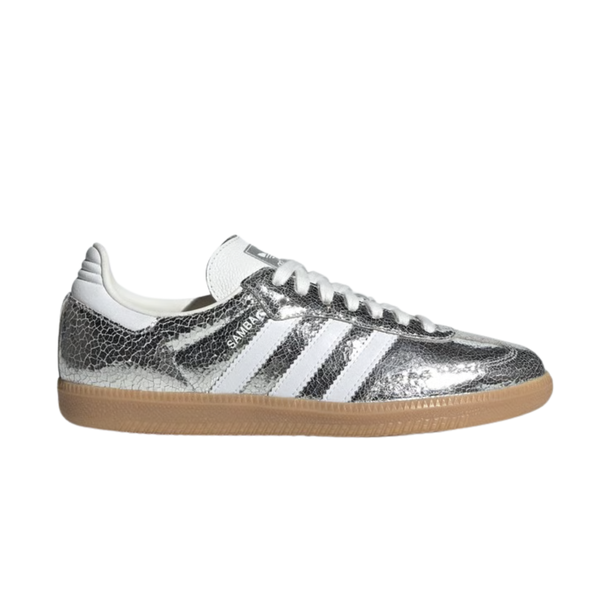 Adidas Samba OG femme silver metallic cloud white vue de côté effet cuir craquelé