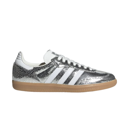 Adidas Samba OG femme silver metallic cloud white vue de côté effet cuir craquelé