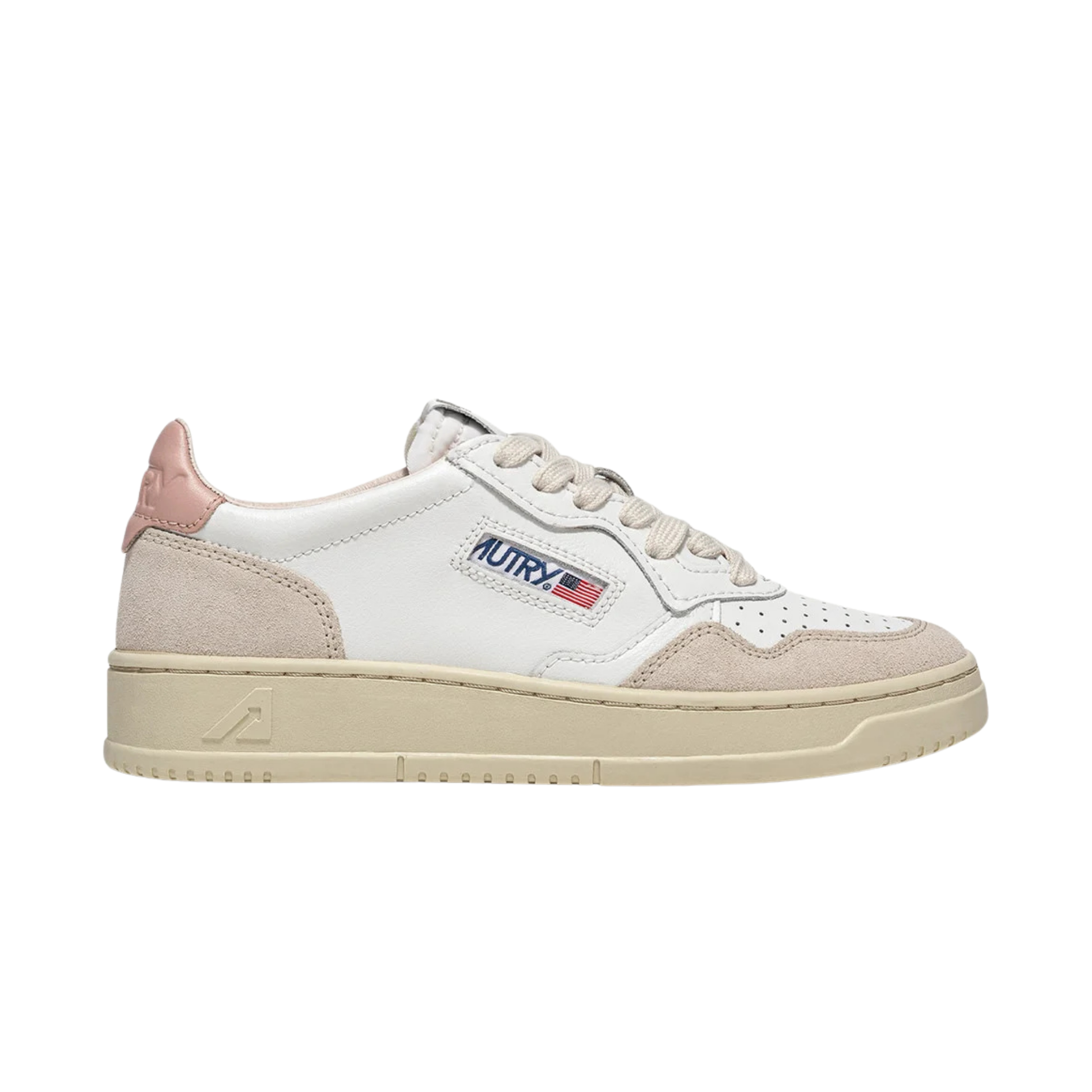 autry medalist low femme cuir blanc powder daim beige