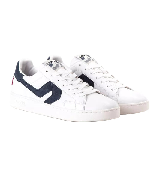 Baskets Levi’s homme blanches en cuir véritable avec logo bleu et semelle caoutchouc