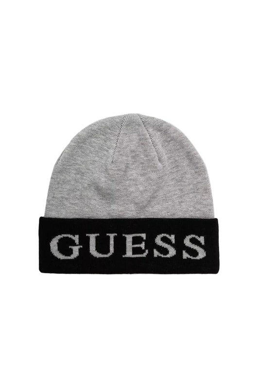 Bonnet Guess femme Marble Heather gris avec logo Guess incrusté sur le revers