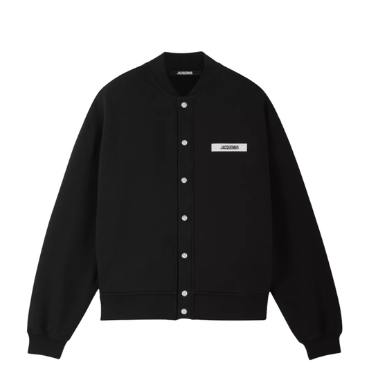 cardigan jacquemus gros grain noir ruban logo brodé face
