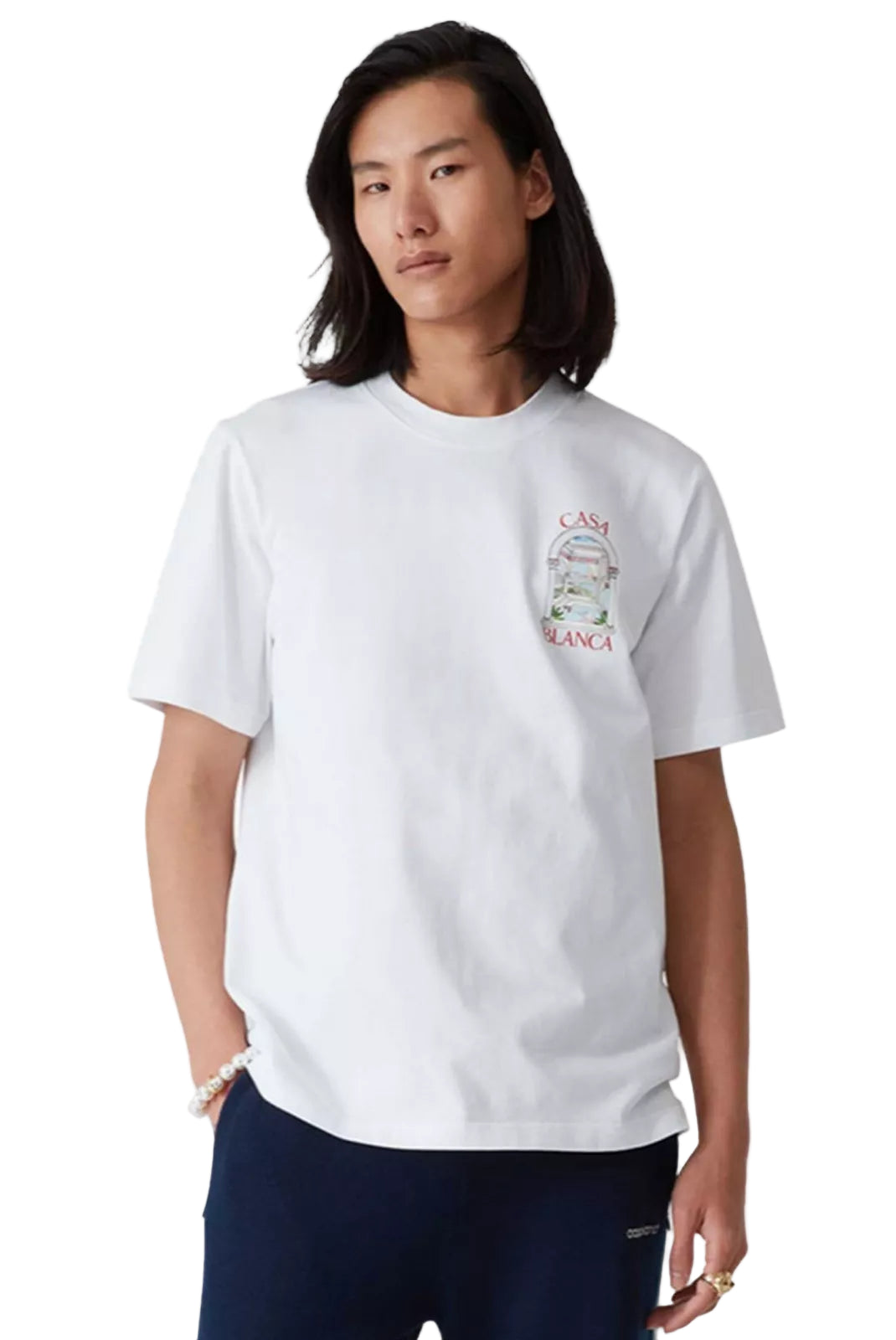 T-shirt Casablanca White Jersey blanc – porté vue avant