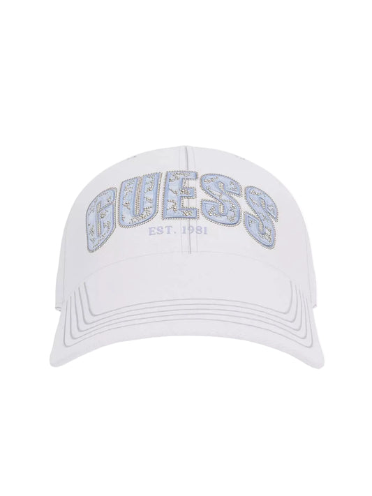 Casquette Guess Jeans femme blanche avec logo strassé sur le devant