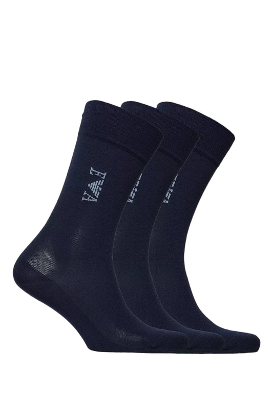 Coffret de 3 paires de chaussettes Emporio Armani homme bleu marine avec logo incrusté