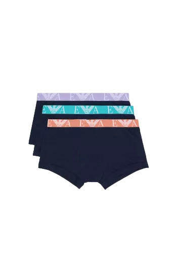 Coffret de 3 boxers Emporio Armani homme bleu marine en coton stretch avec ceinture logo contrastée