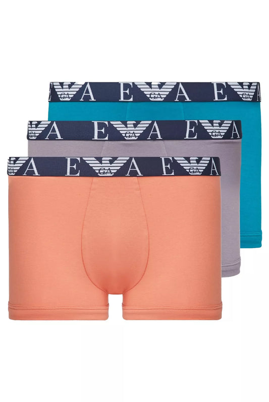 Coffret de 3 boxers Emporio Armani homme en coton stretch multicolore avec ceinture logo EA
