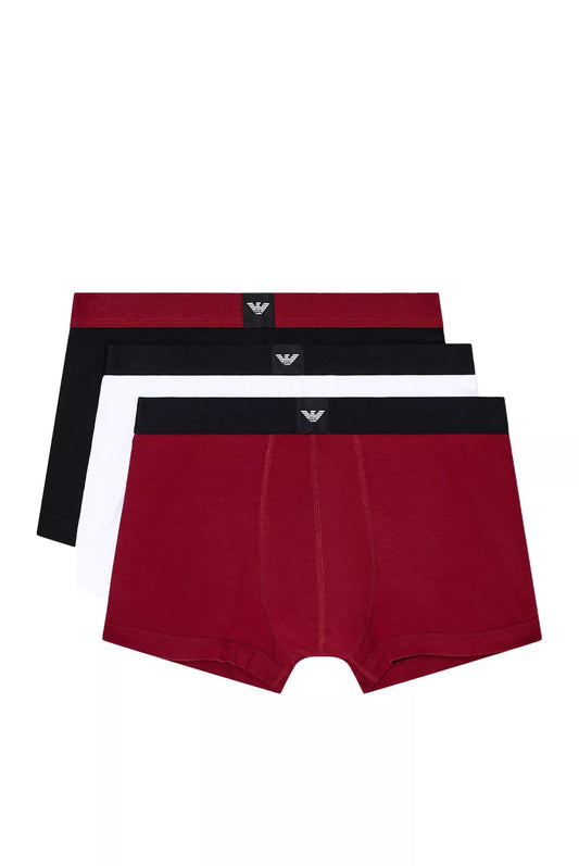 Coffret 3 boxers Emporio Armani rouge noir blanc – coton stretch – vue de face
