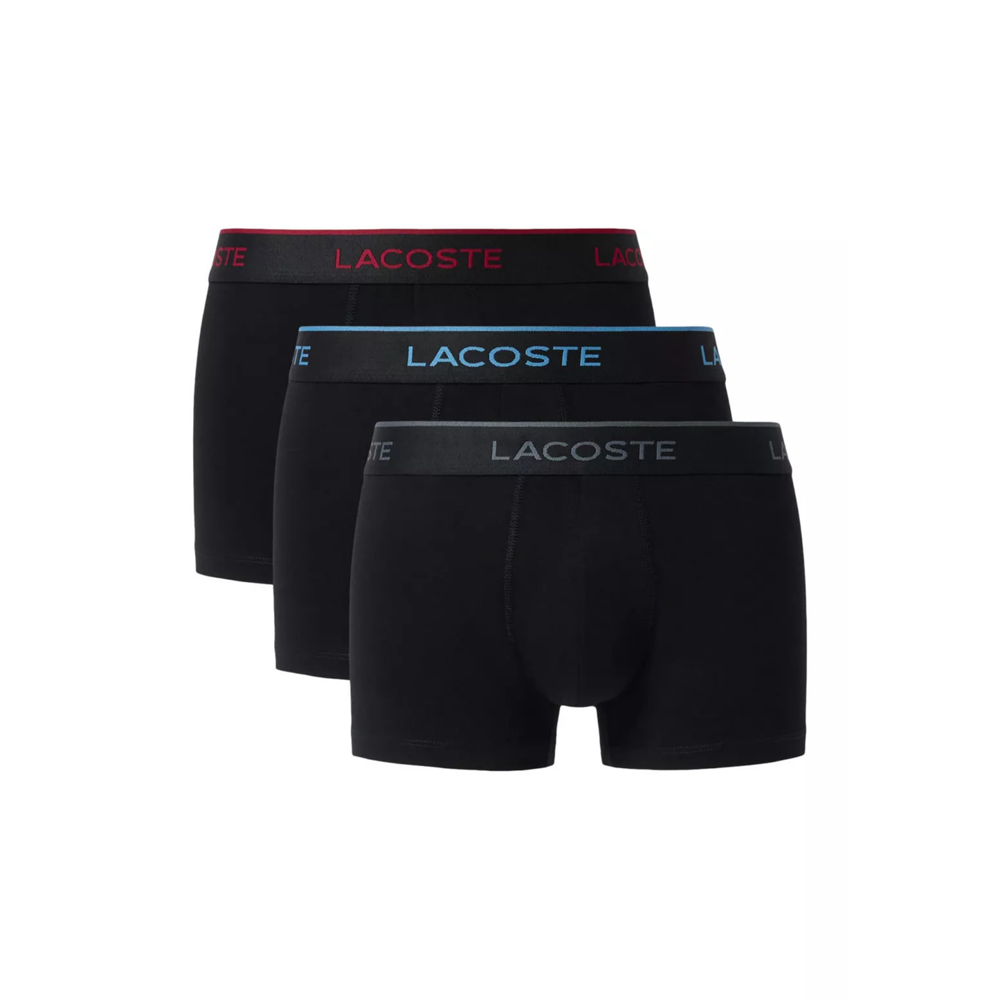 coffret de 3 boxers lacoste homme noir ceintures bordeaux bleu gris