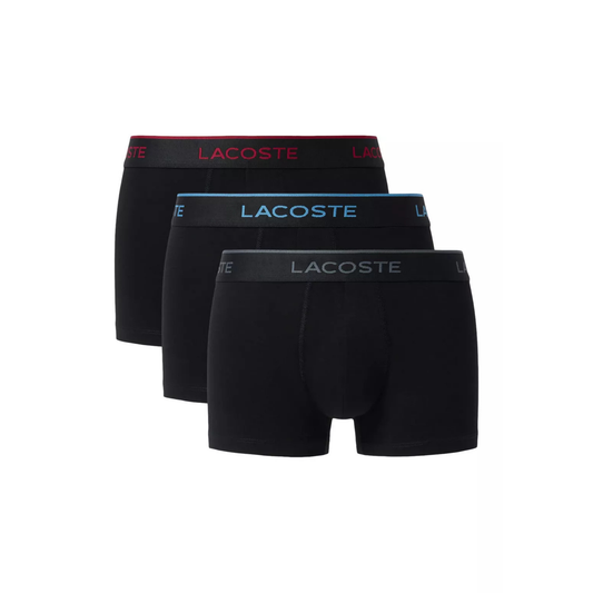 coffret de 3 boxers lacoste homme noir ceintures bordeaux bleu gris