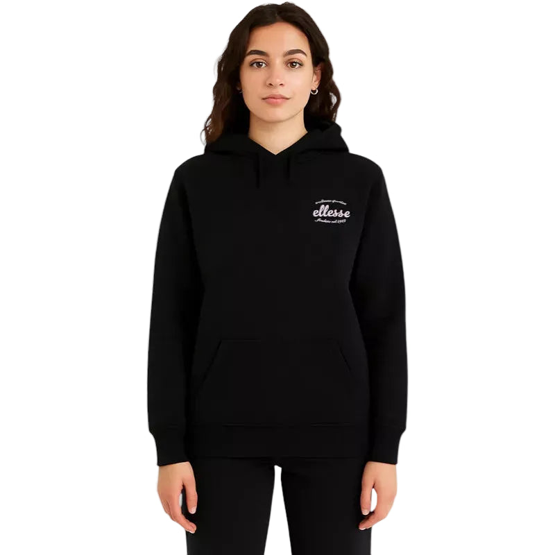 Hoodie Ellesse femme noir avec capuche, vue de face portée