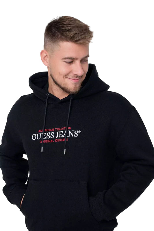 Hoodie Guess Jeans homme noir avec logo poitrine