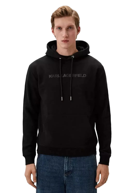 Hoodie Karl Lagerfeld homme noir avec logo poitrine porté face