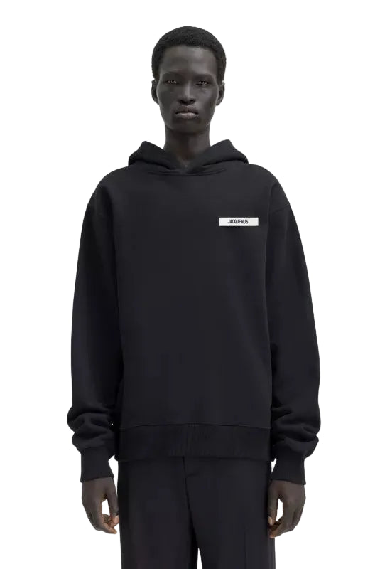 hoodie jacquemus gros grain noir homme vue face logo ruban