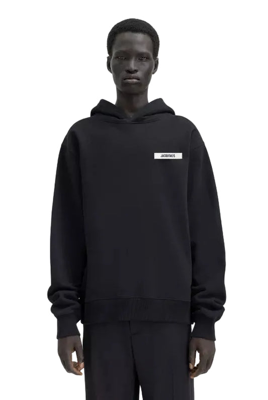 hoodie jacquemus gros grain noir homme vue face logo ruban