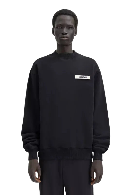 sweatshirt jacquemus gros grain noir homme vue face logo ruban