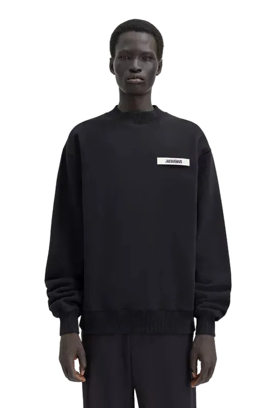 sweatshirt jacquemus gros grain noir homme vue face logo ruban
