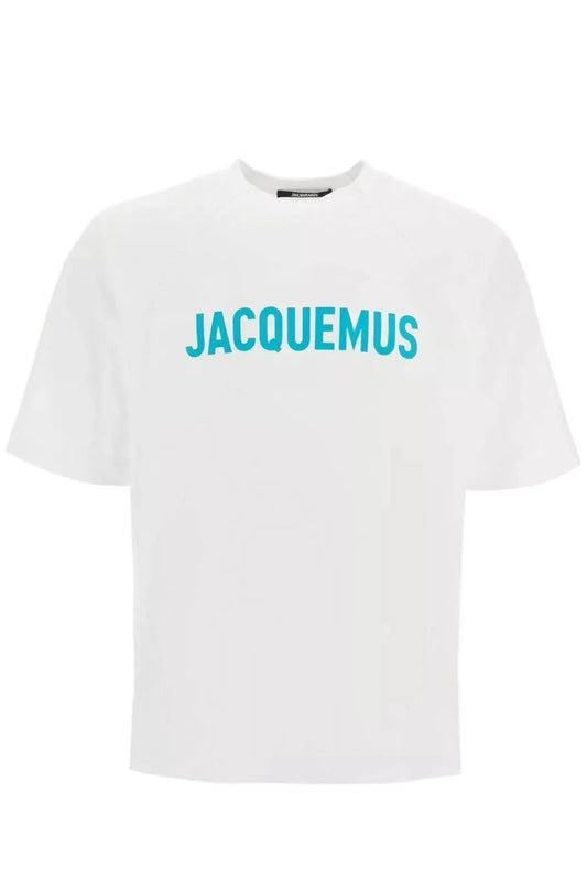 t shirt jacquemus blanc homme logo bleu vue face