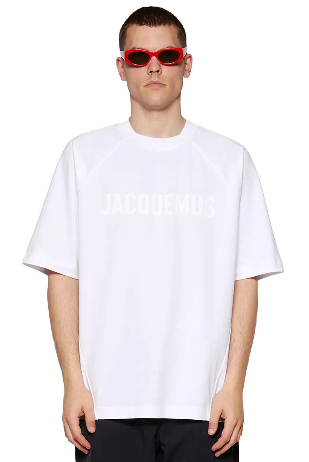 t shirt jacquemus blanc homme logo typo blanc vue face