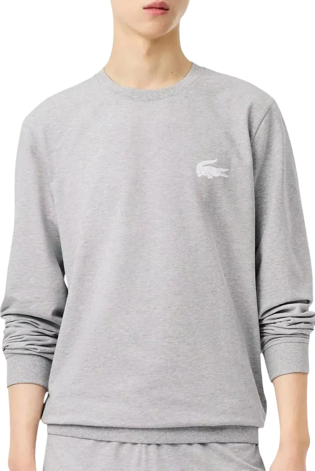 Sweat Lacoste homme gris col rond logo imprimé