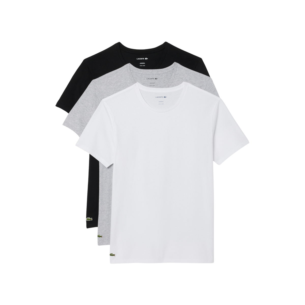 lot de 3 t-shirts lacoste homme blanc gris chiné noir col rond