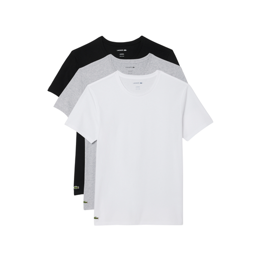 lot de 3 t-shirts lacoste homme blanc gris chiné noir col rond