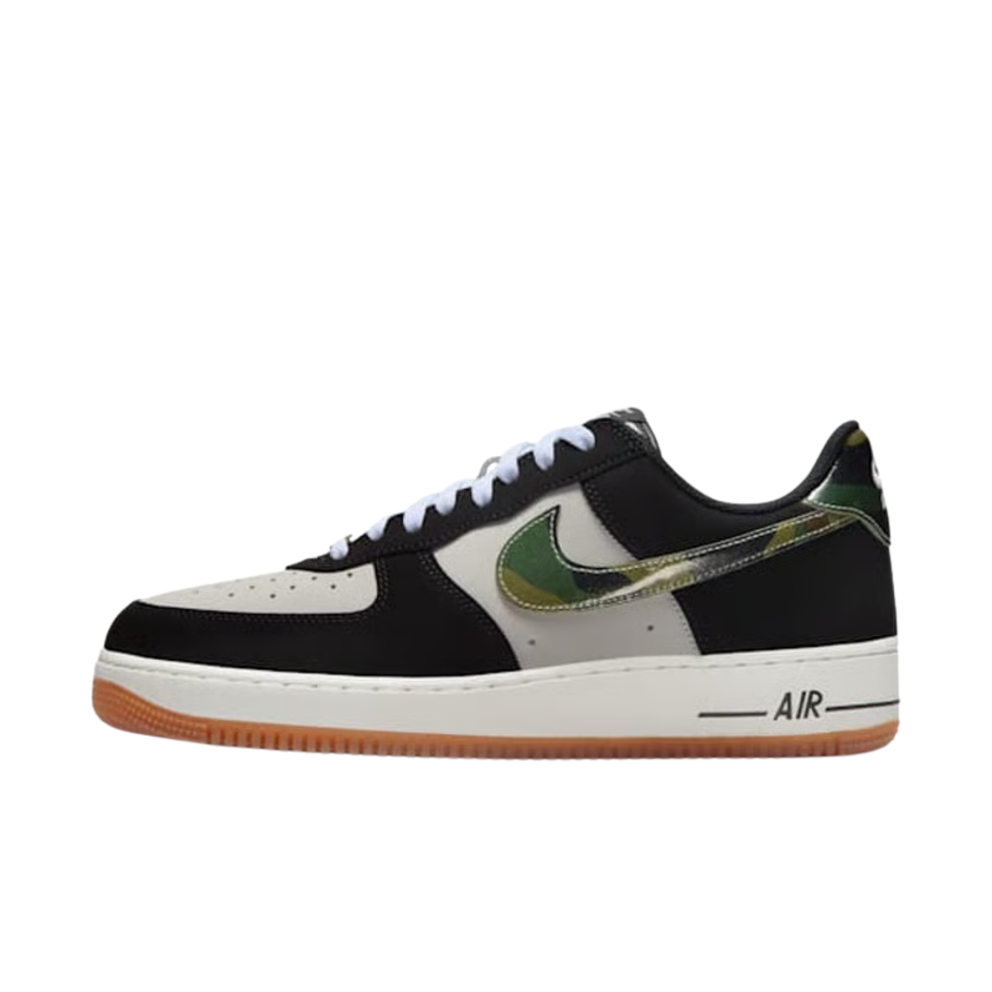 nike air force 1 low 07 lv8 black patent camo swoosh profil