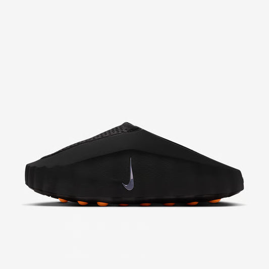 Nike Mind 001 Slide femme noir chrome vue de profil avec semelle orange