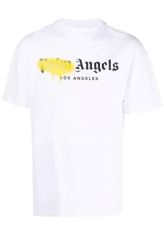 T-Shirt Palm Angels Homme Blanc Logo Sprayed Los Angeles – vue de face
