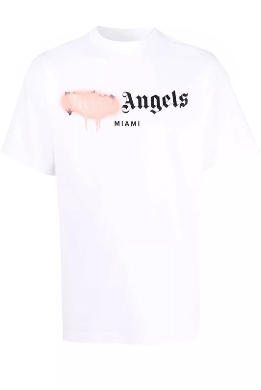 T-Shirt Palm Angels Homme Blanc Logo Sprayed Miami – vue de face